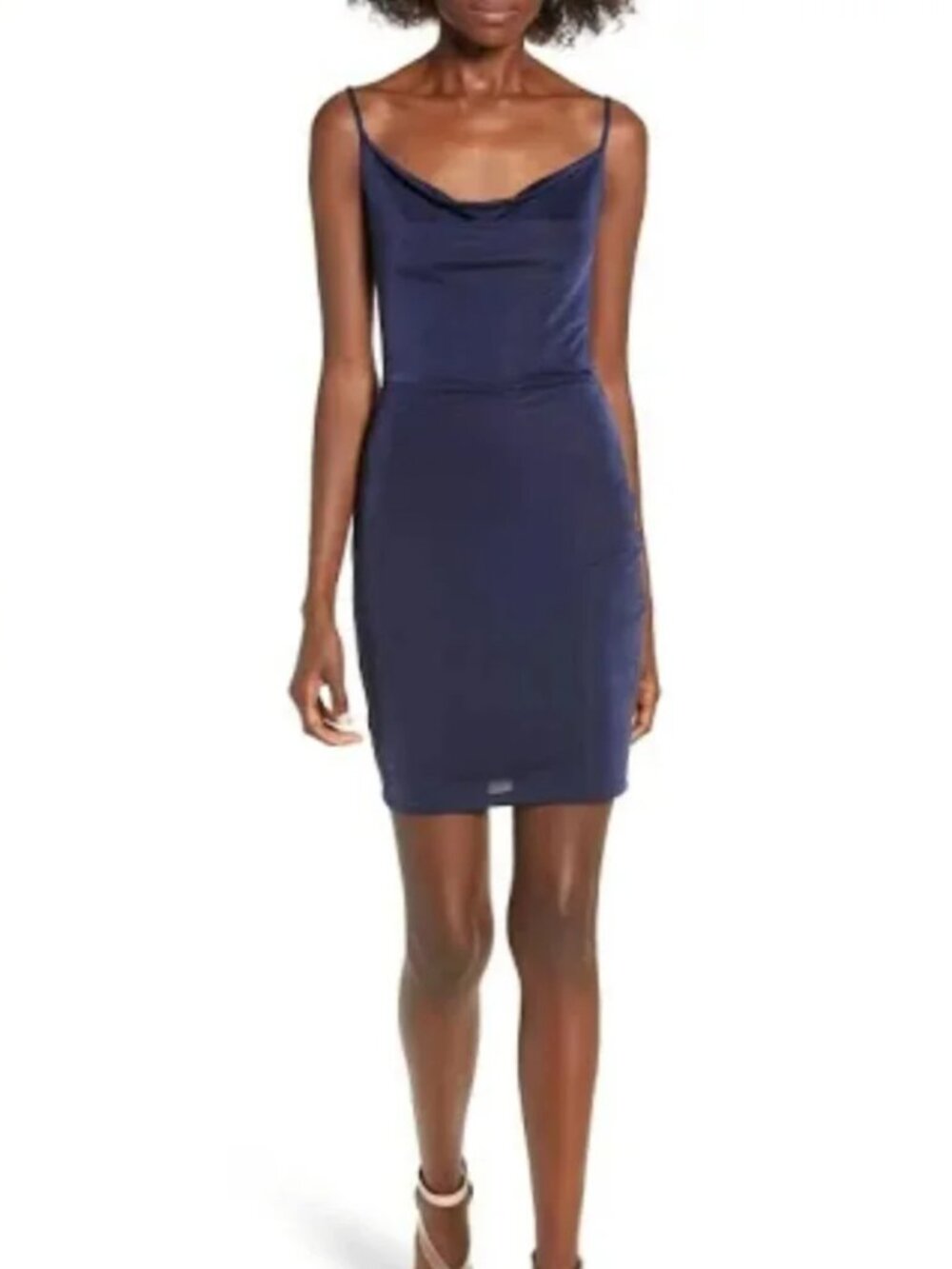MADISON & BERKLEY Mini Cowl Neck Dress, Navy Blue, Junior Size L